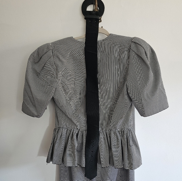 80s George Gross Black-and-White Striped Belted Skirt-Suit - Picture 4 of 8